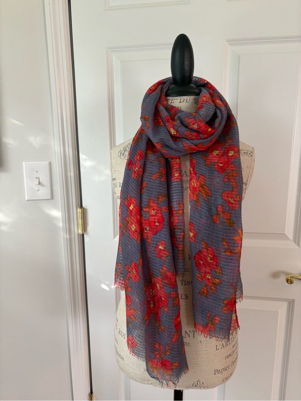 Women’s Floral Red & Gray Scarf - Lightweight Fashion Wrap